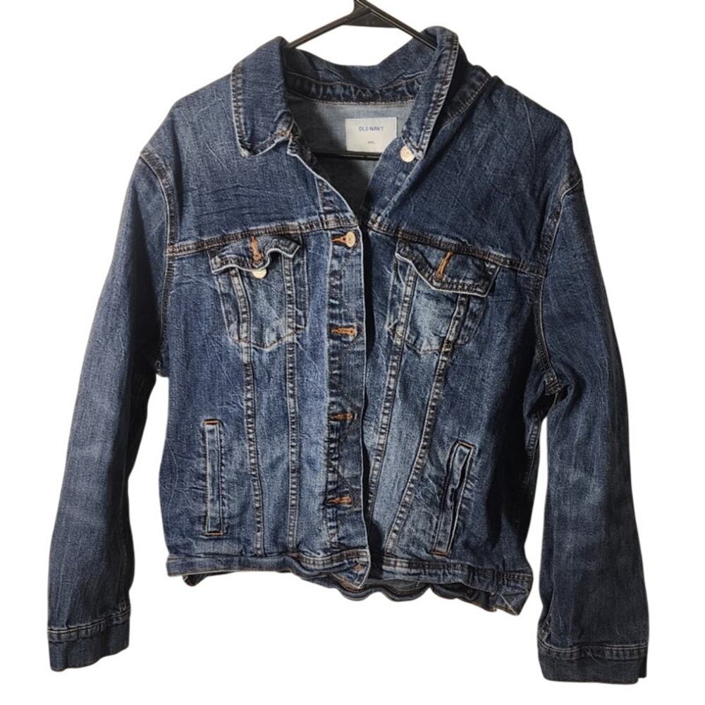 Old Navy Womens Size XXL Classic Denim Trucker Jacket Dark Wash Blue Jean Coat